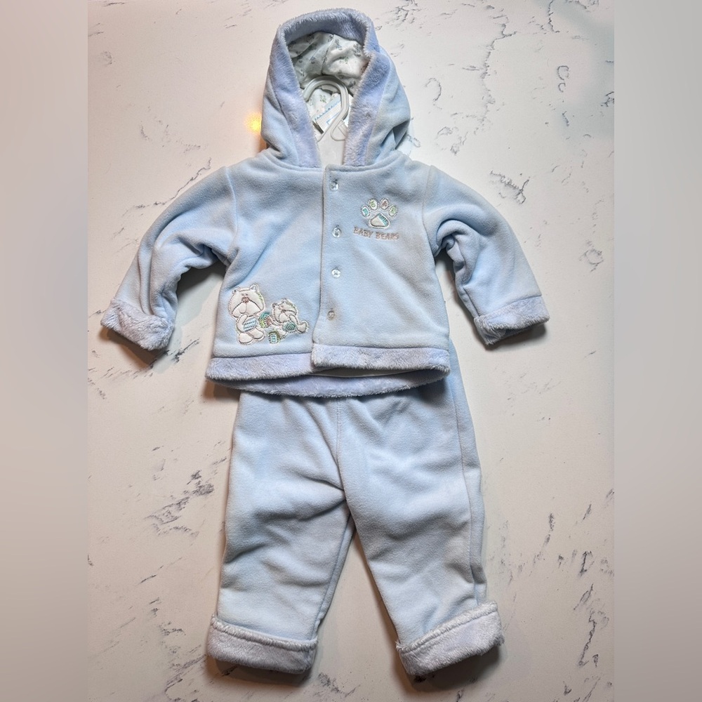 NWT Baby Bears Newborn Fleece Hoodie, Shirt and Pants 3 Pc Set 0-6 Months